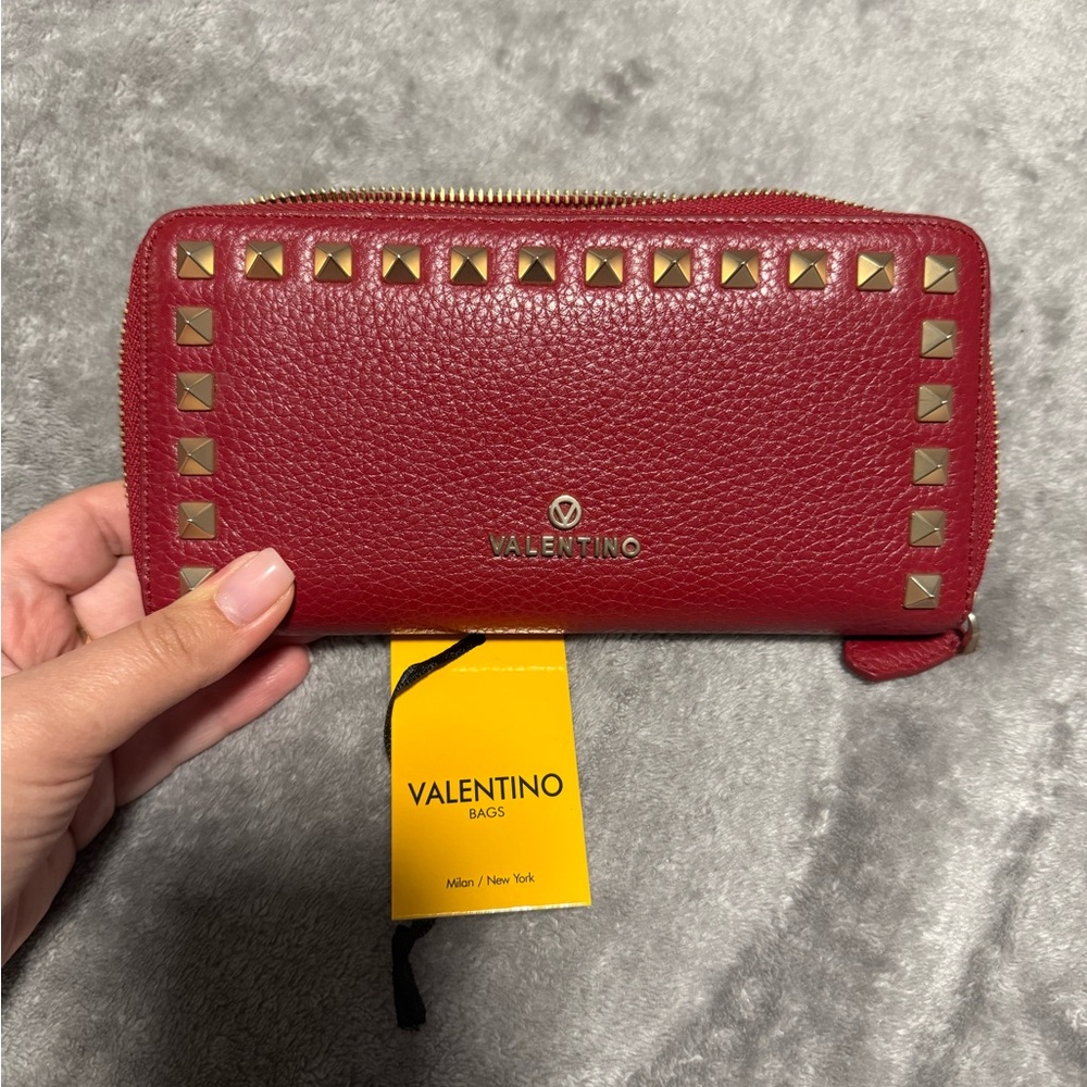 Valentino Red Leather Studded Wallet